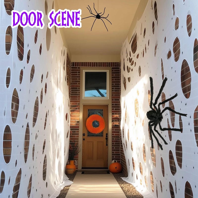 IPOOLTENG 800 Sqft (After Stretched with Holes) Giant Spider Web Halloween, Stretchy Spider Web Halloween Decorations, Cut-Your-Own Gauze Beef Netting Roll Spider Web for Yard Party Decor (Bright White) - Image 5